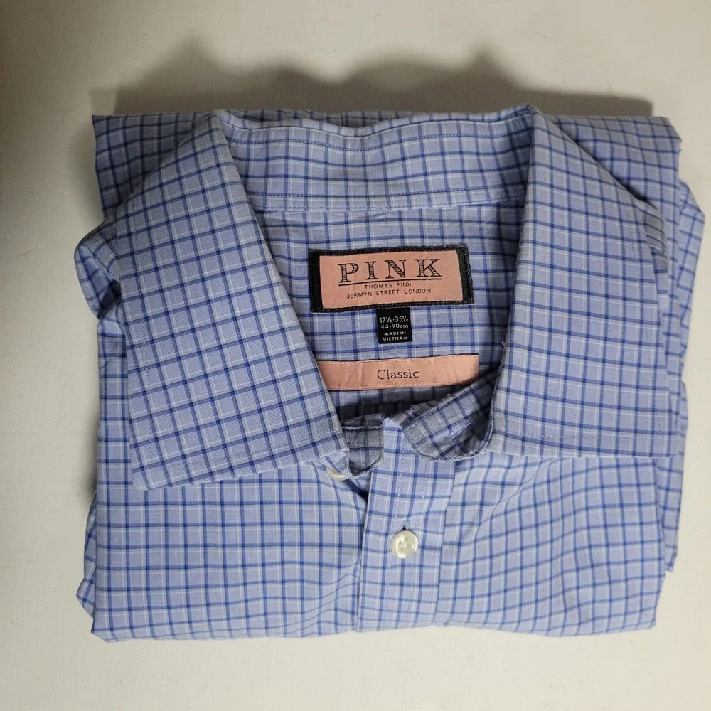Thomas Pink Classic Fit‎ Checkered Dress Shirt Mens XL Button Down Preppy Formal
